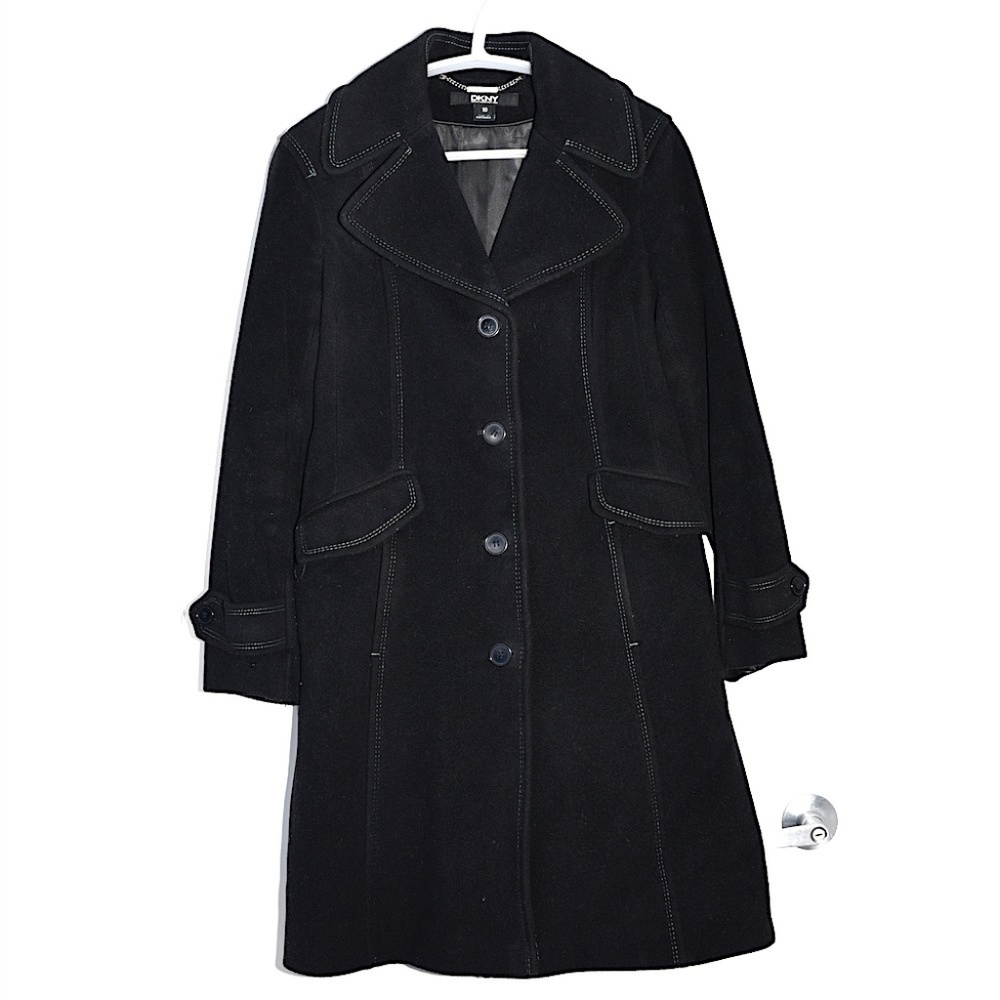 DKNY Wool/Cashmere Coat with Green Stitching